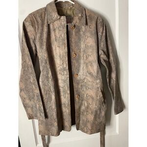 Brandon Thomas Snakeskin Print Leather Belted Trench Coat‎ Women's Size S